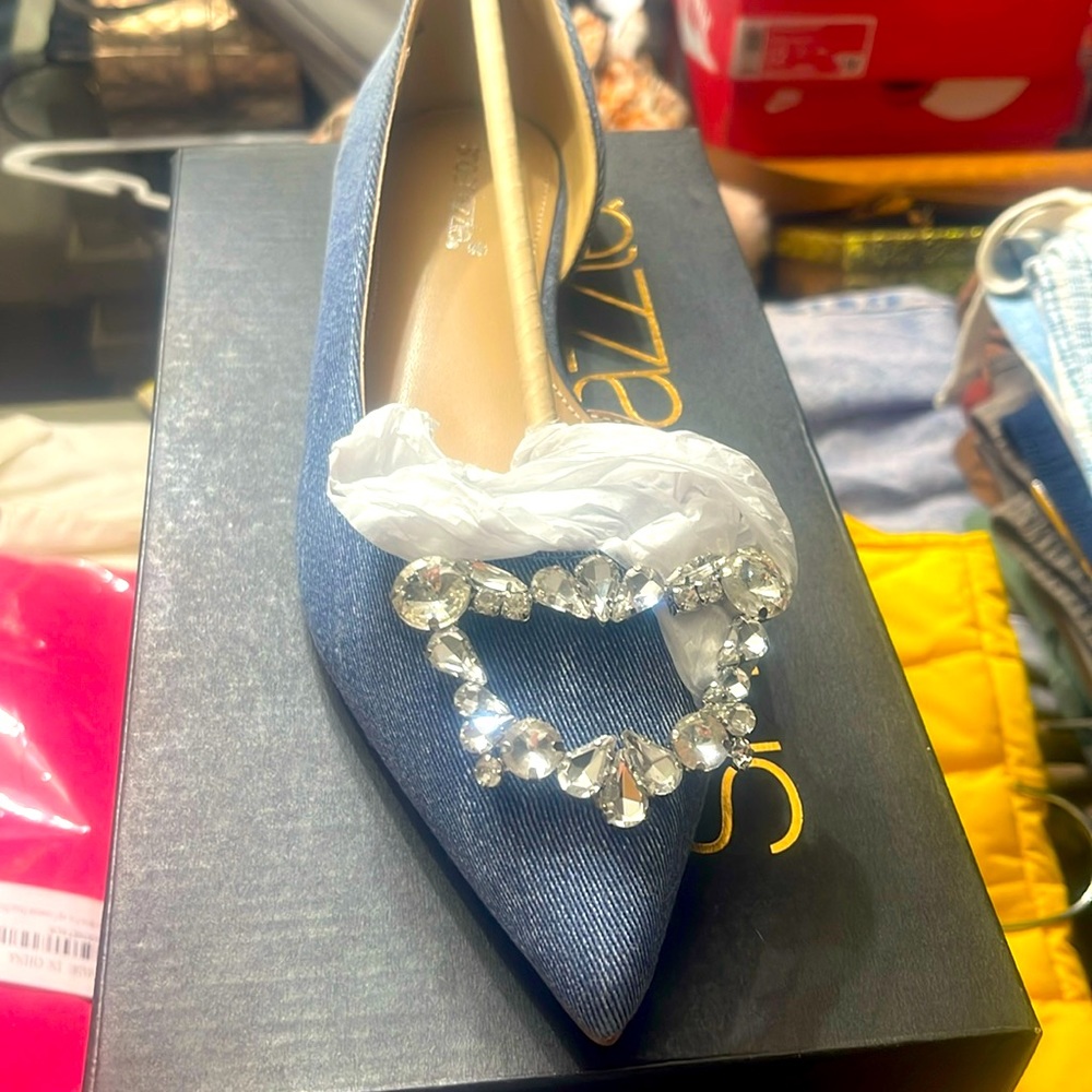 New Chambray jeweled flats